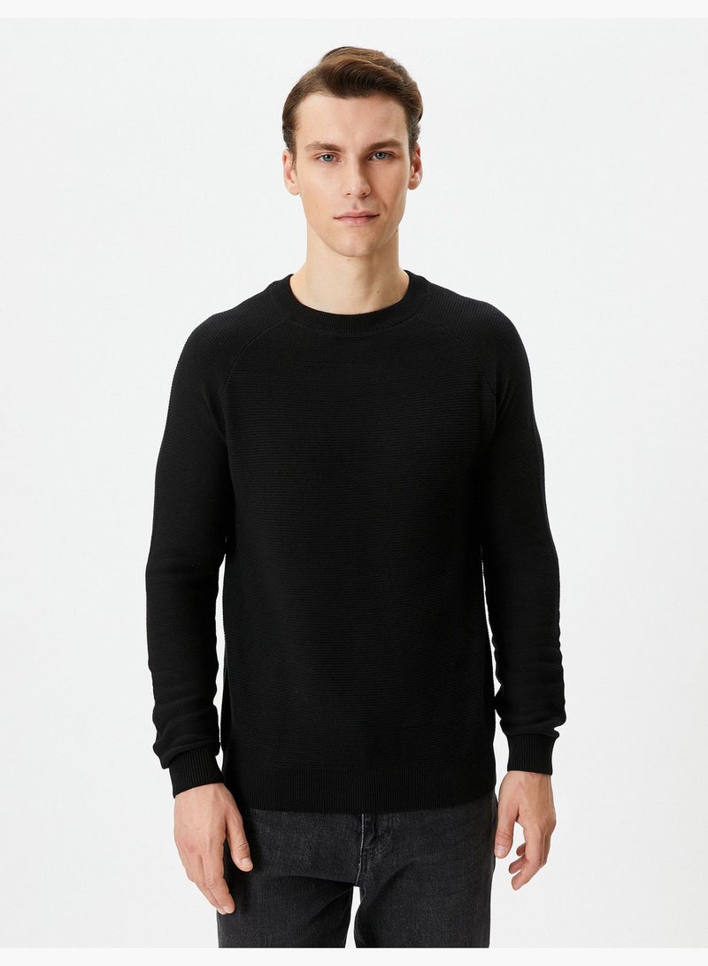 Basic Raglan Sleeve Crew Neck Cotton Knitwear Sweater