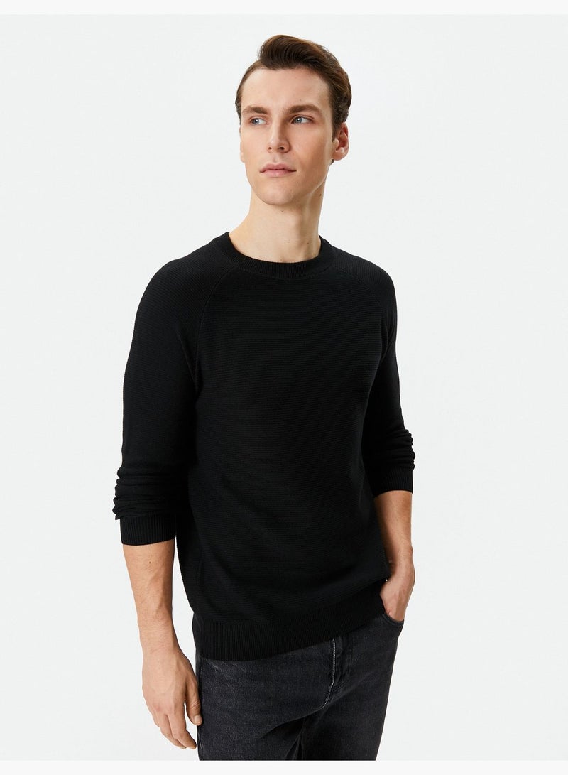 Basic Raglan Sleeve Crew Neck Cotton Knitwear Sweater