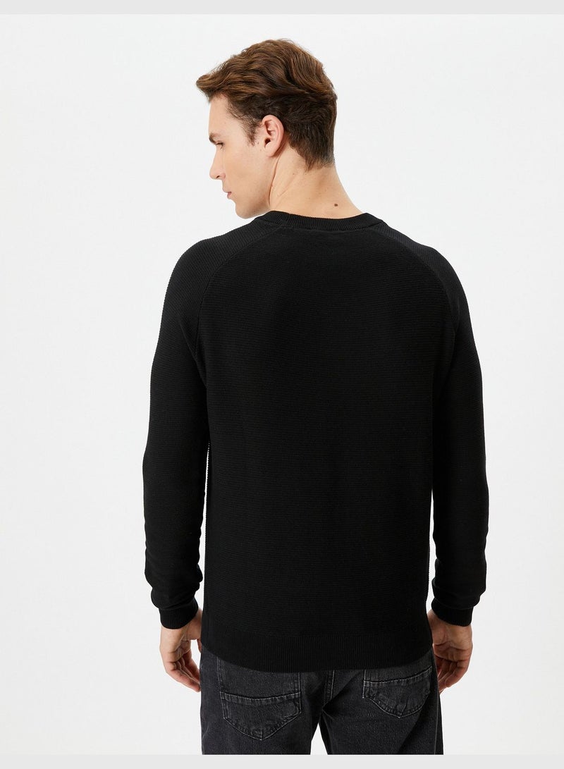 Basic Raglan Sleeve Crew Neck Cotton Knitwear Sweater