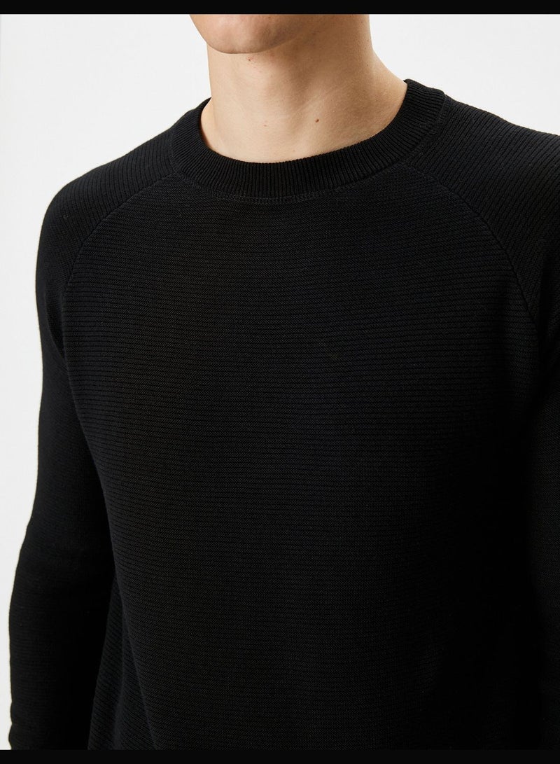 Basic Raglan Sleeve Crew Neck Cotton Knitwear Sweater