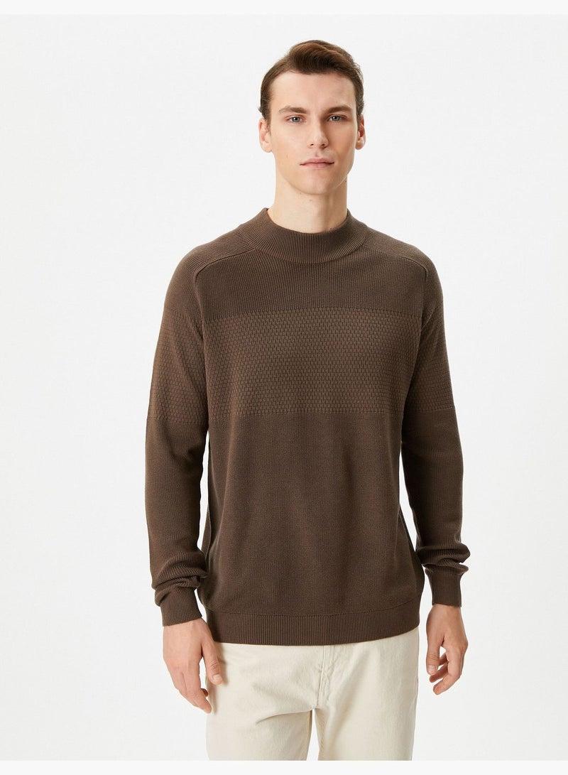 Slim Fit Half Turtleneck Textured Knitwear Sweater