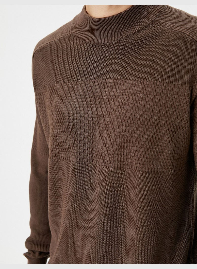 Slim Fit Half Turtleneck Textured Knitwear Sweater