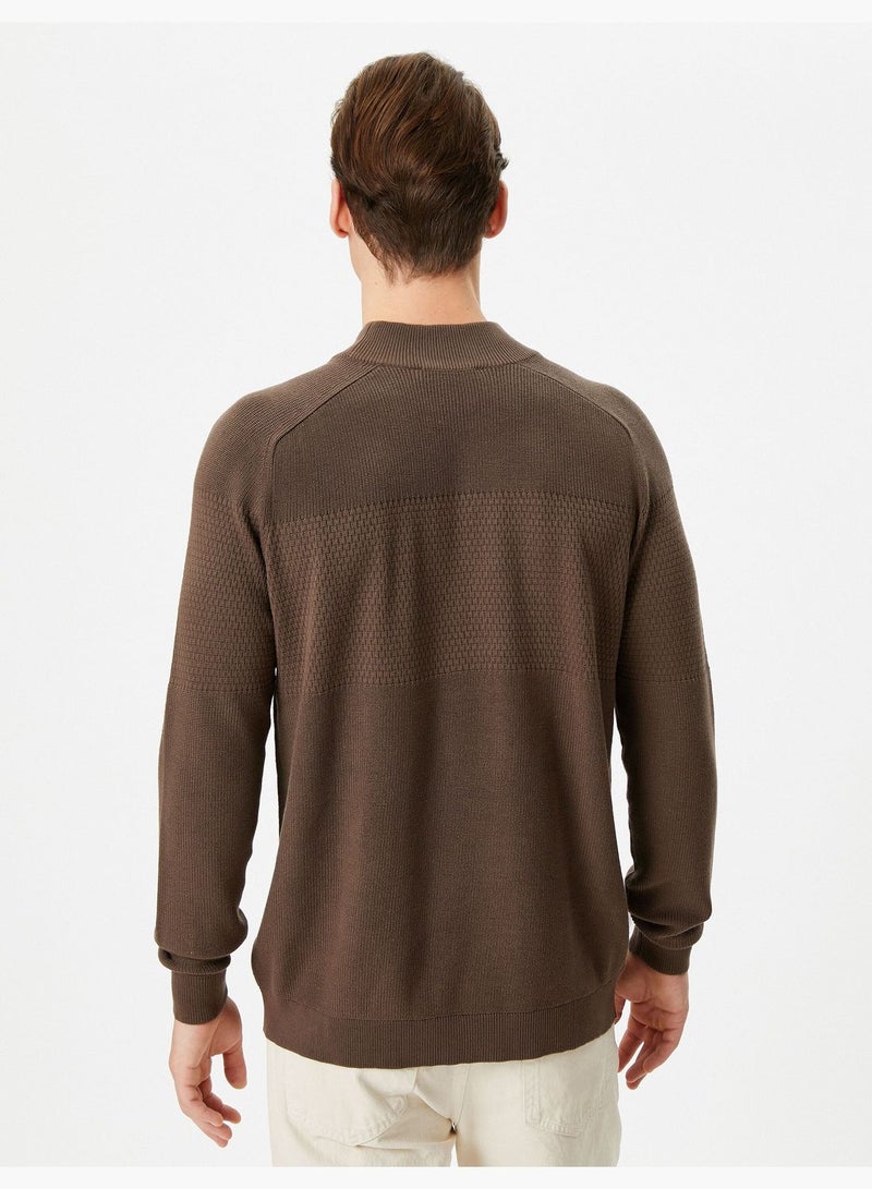 Slim Fit Half Turtleneck Textured Knitwear Sweater