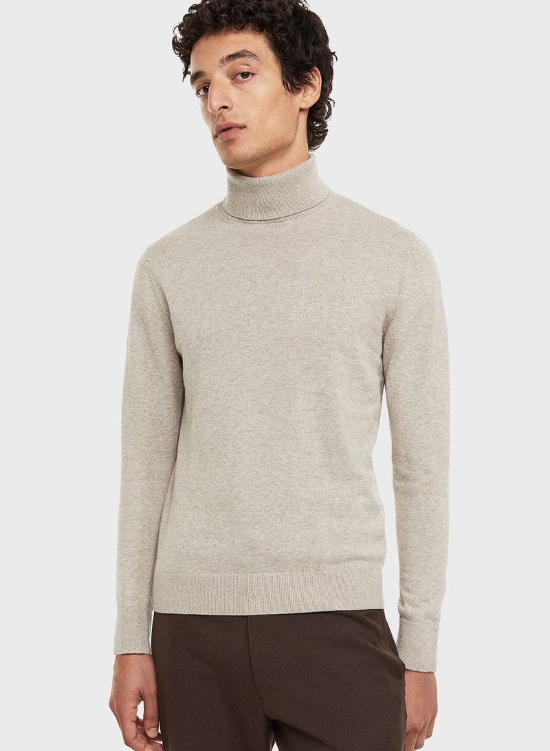 Fine Knit Polo Neck Sweater