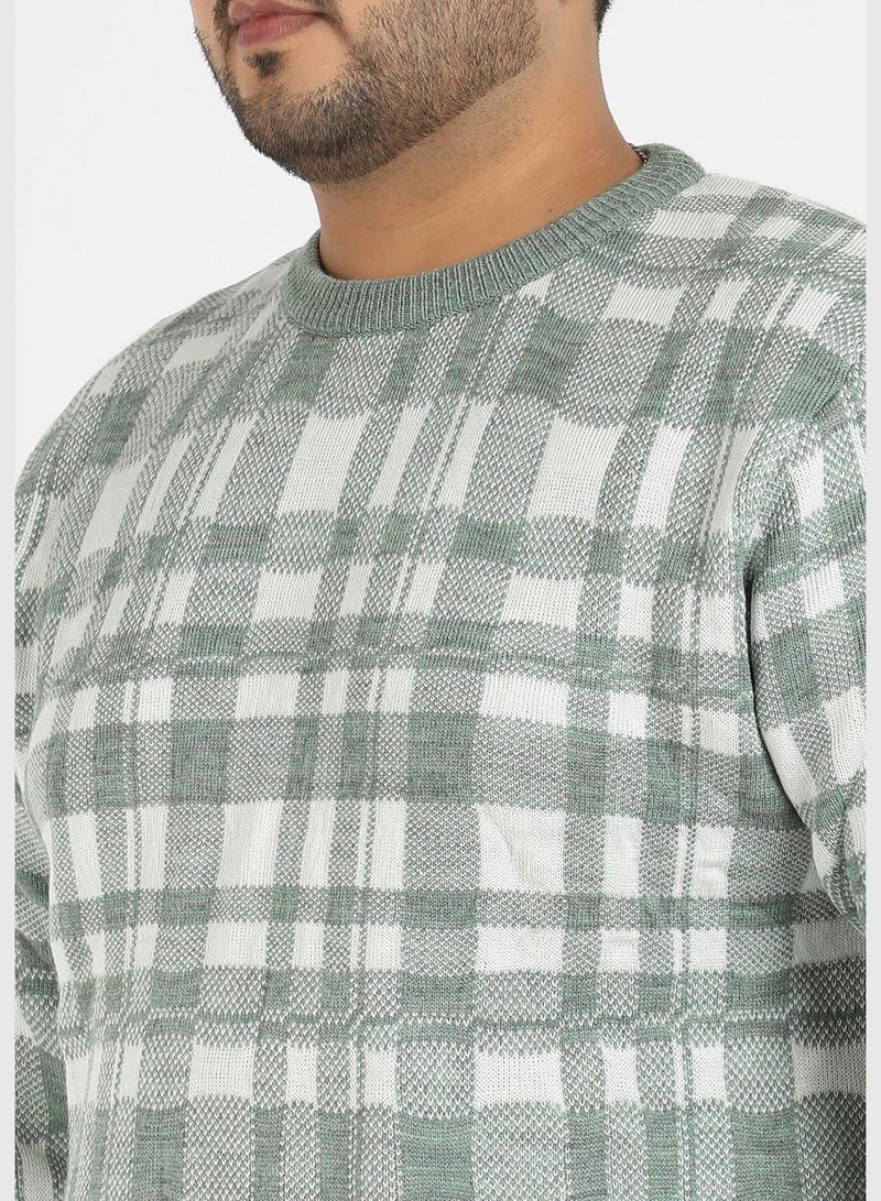 Checkered Crew Neck Long Sleeve Sweater
