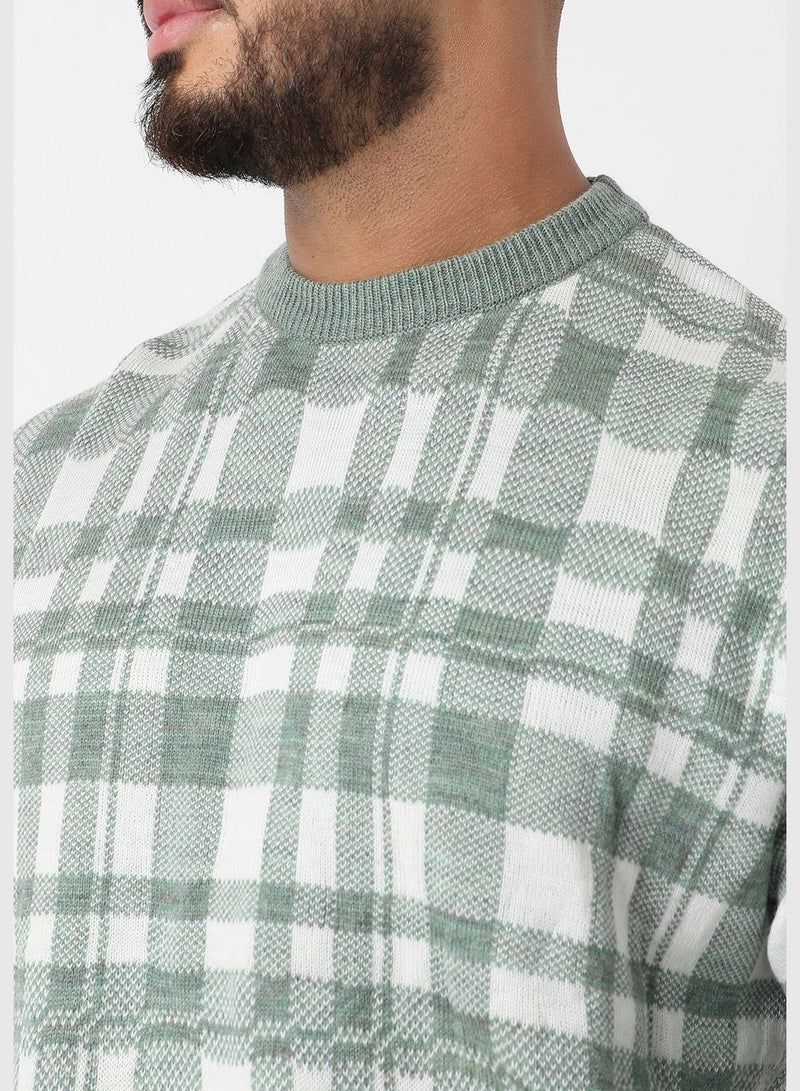 Checkered Crew Neck Long Sleeve Sweater