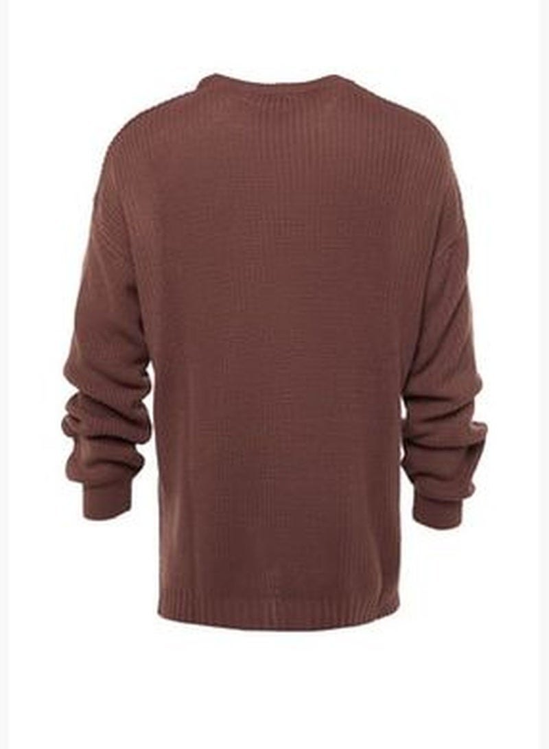 Dried Rose Men's Oversize Fit Wide Fit Crew Neck Slit Knitwear Sweater TMNAW21KZ0552