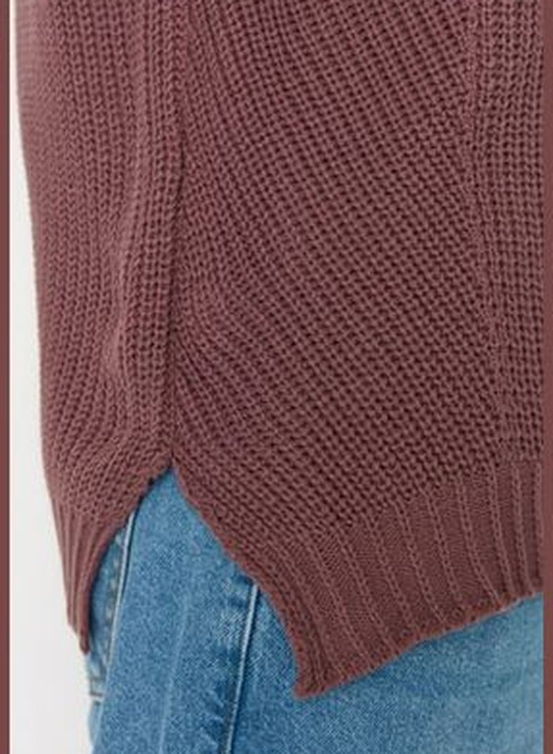 Dried Rose Men's Oversize Fit Wide Fit Crew Neck Slit Knitwear Sweater TMNAW21KZ0552