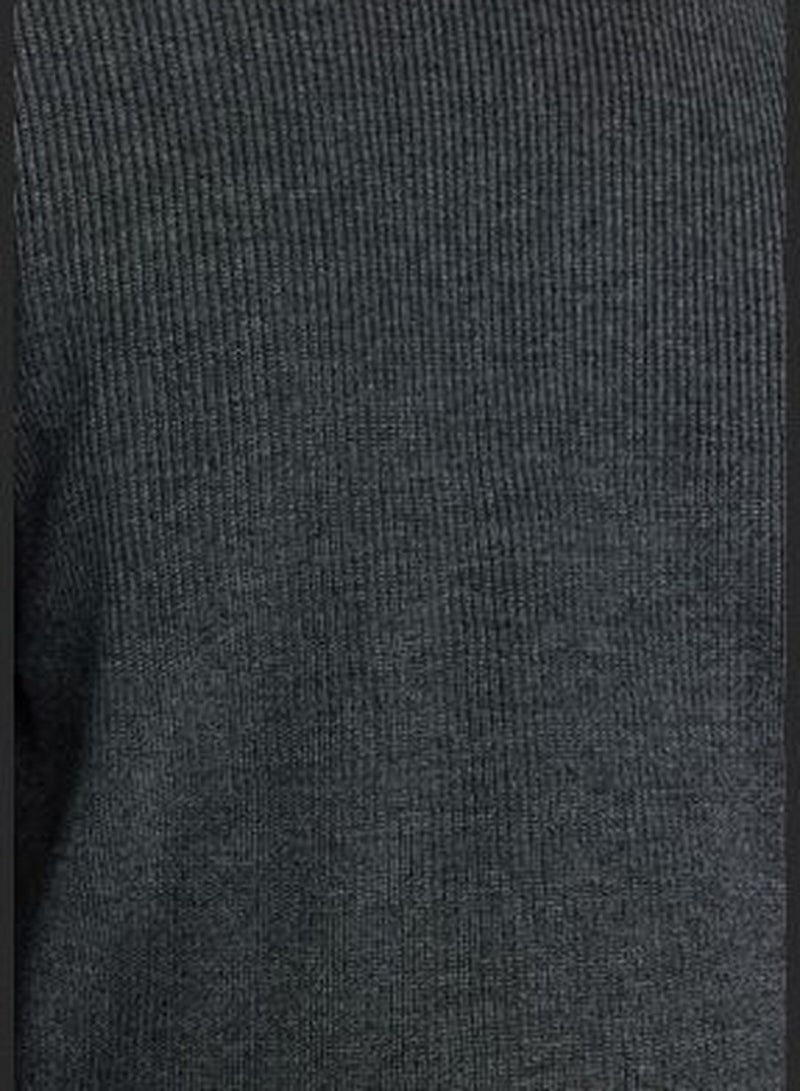 Gray Men's Regular Fit Crew Neck Thessaloniki Knit Basic Knitwear Sweater.