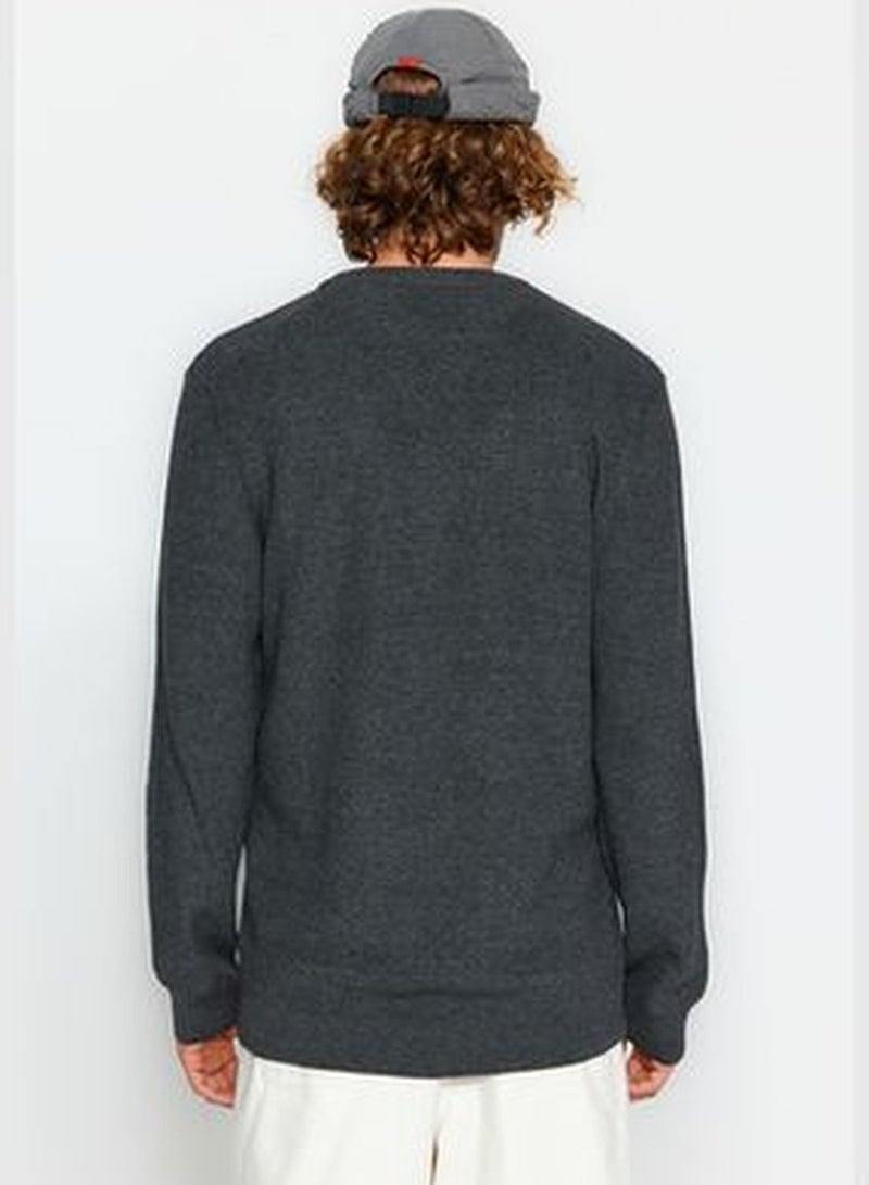 Gray Men's Regular Fit Crew Neck Thessaloniki Knit Basic Knitwear Sweater.