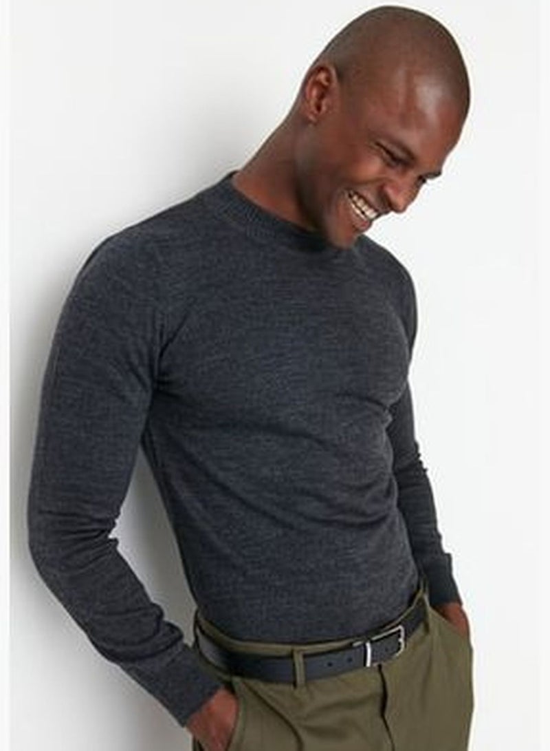 Anthracite Men's Slim Fit Half Turtleneck Basic Sweater TMNAW21KZ0758