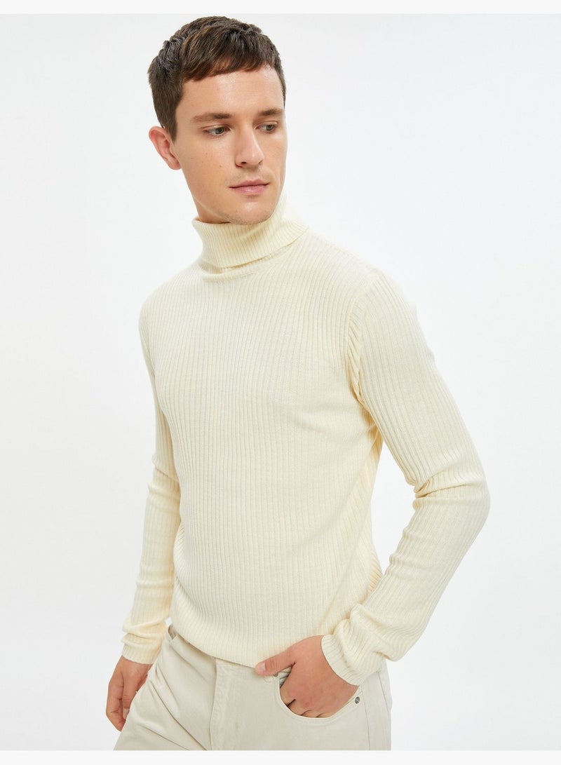 Turtle Neck Knit Sweater Slim Fit Long Sleeve Ribbed