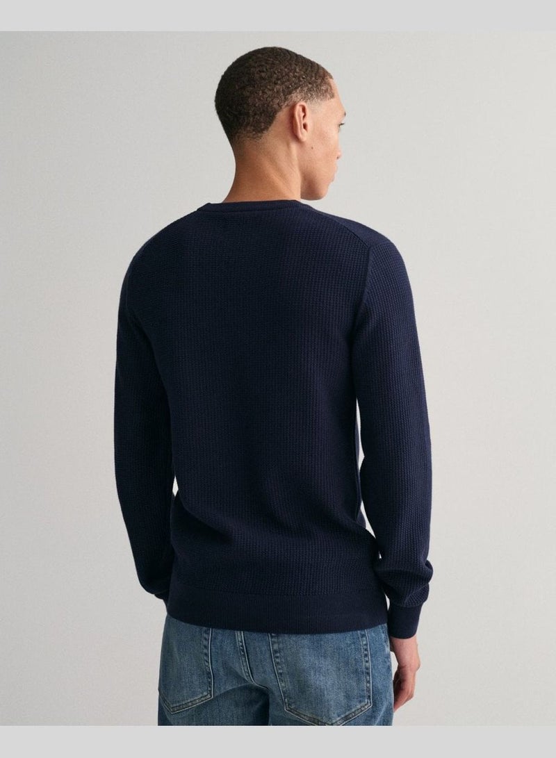 Micro Cotton Textured Crew Neck Sweater
