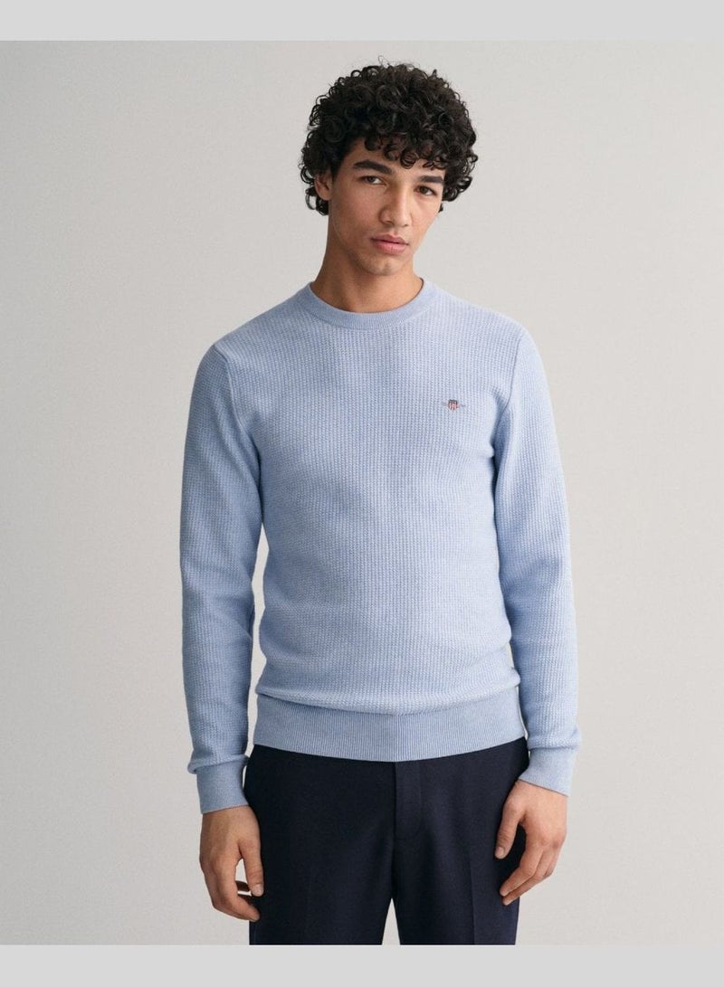 Micro Cotton Textured Crew Neck Sweater