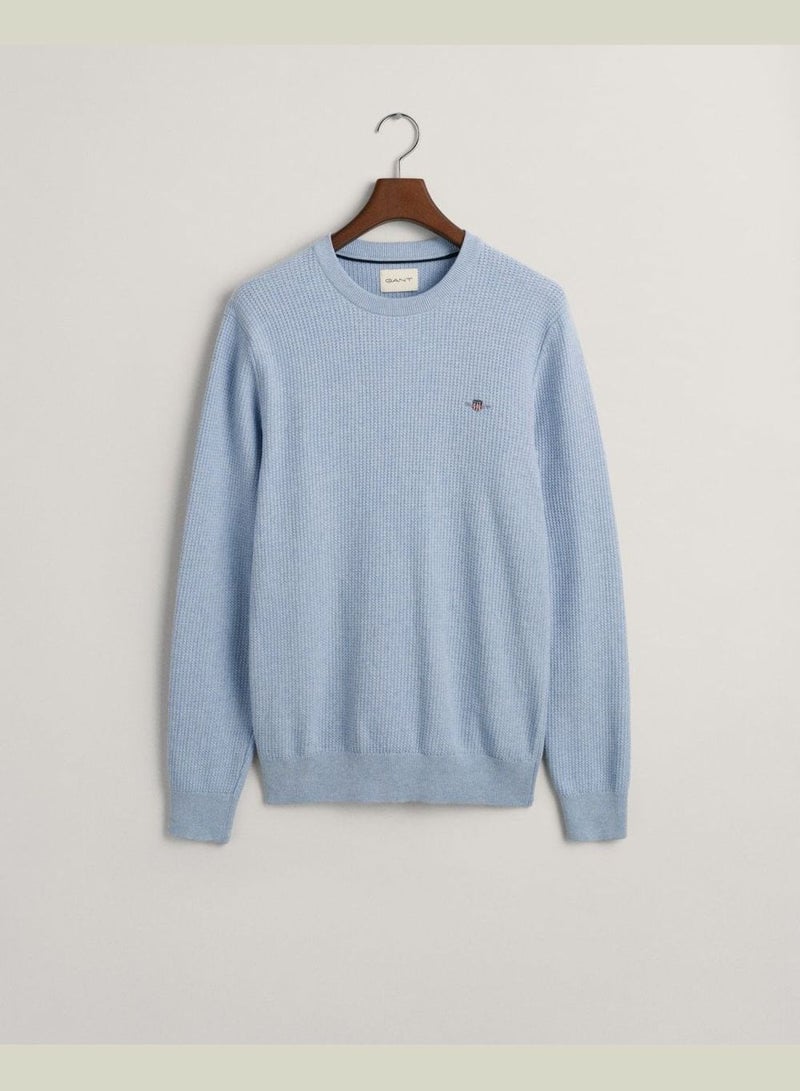 Micro Cotton Textured Crew Neck Sweater