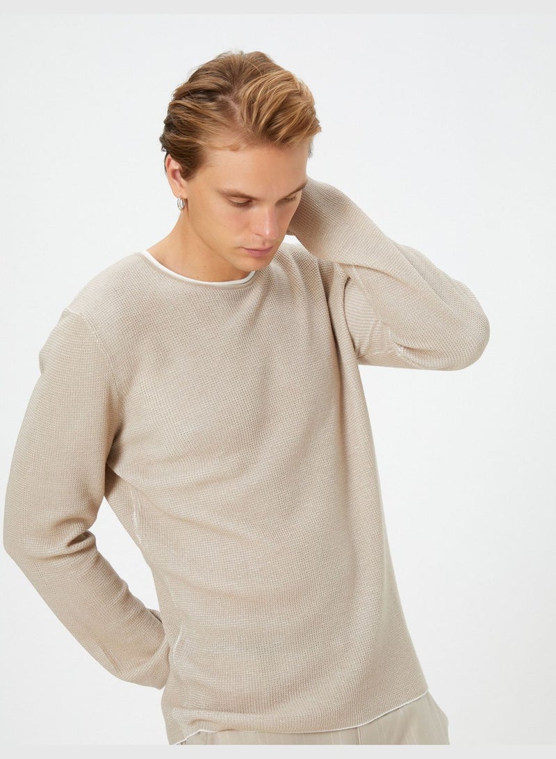 Knitwear Sweater Textured Crew Neck Slim Fit Long Sleeve