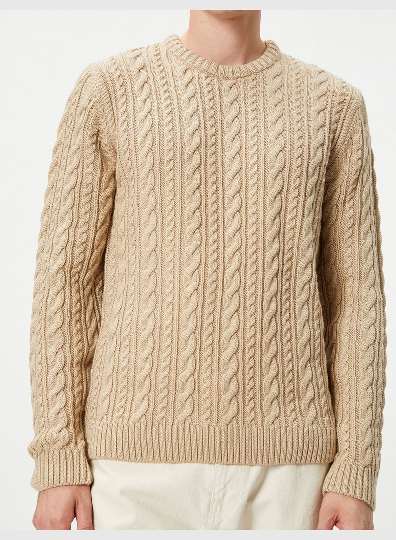 Crew Neck Long Sleeve Textured Knitwear Sweater