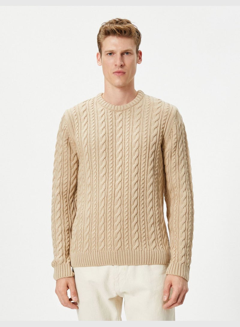 Crew Neck Long Sleeve Textured Knitwear Sweater