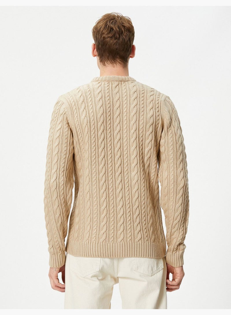 Crew Neck Long Sleeve Textured Knitwear Sweater