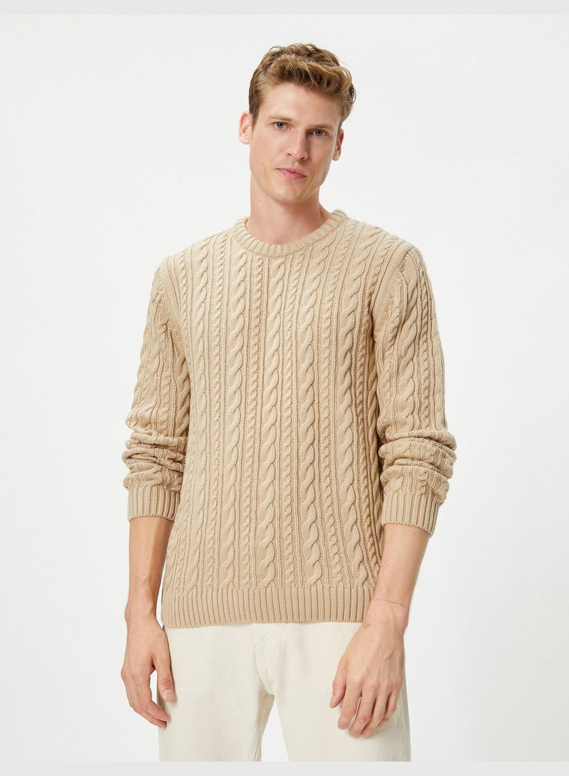 Crew Neck Long Sleeve Textured Knitwear Sweater