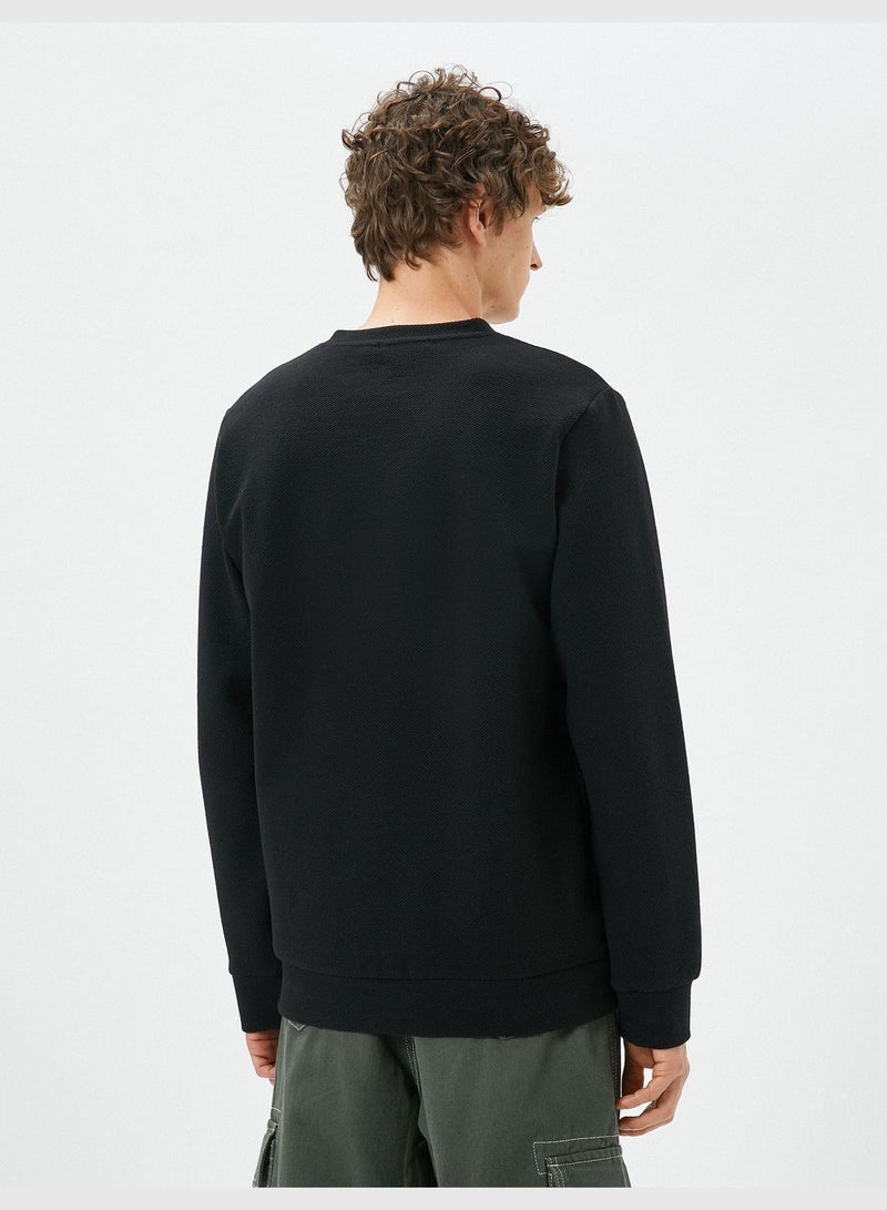 Textured Crew Neck Long Sleeve Basic Sweater