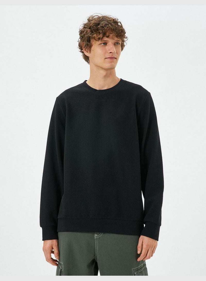 Textured Crew Neck Long Sleeve Basic Sweater