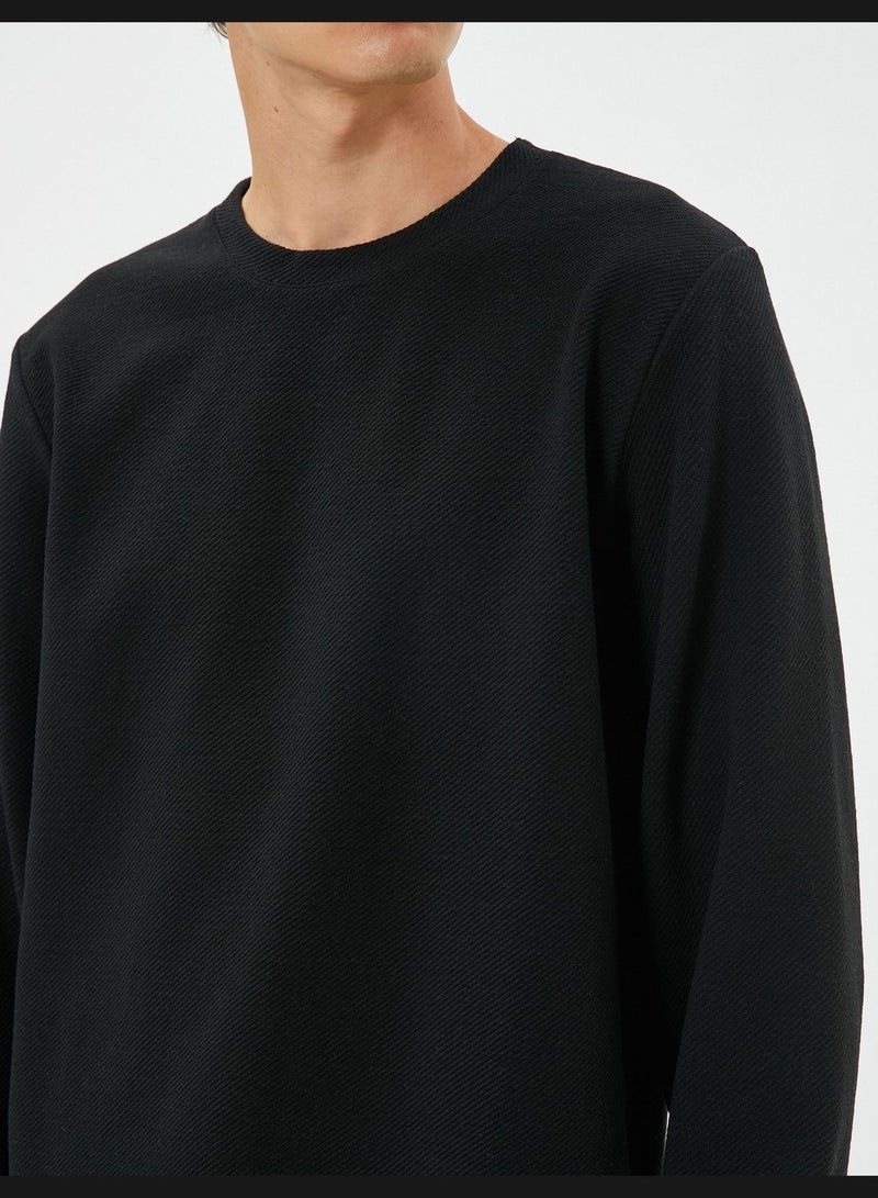 Textured Crew Neck Long Sleeve Basic Sweater