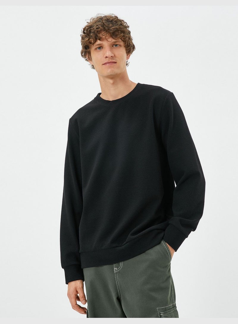 Textured Crew Neck Long Sleeve Basic Sweater