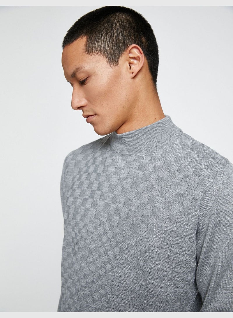 Basic Knitwear Sweater Half Turtleneck Long Sleeve Geometric Patterned