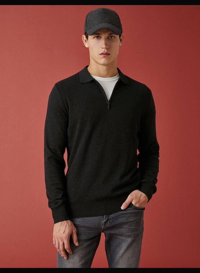 Polo Neck Sweater Zipper Detailed