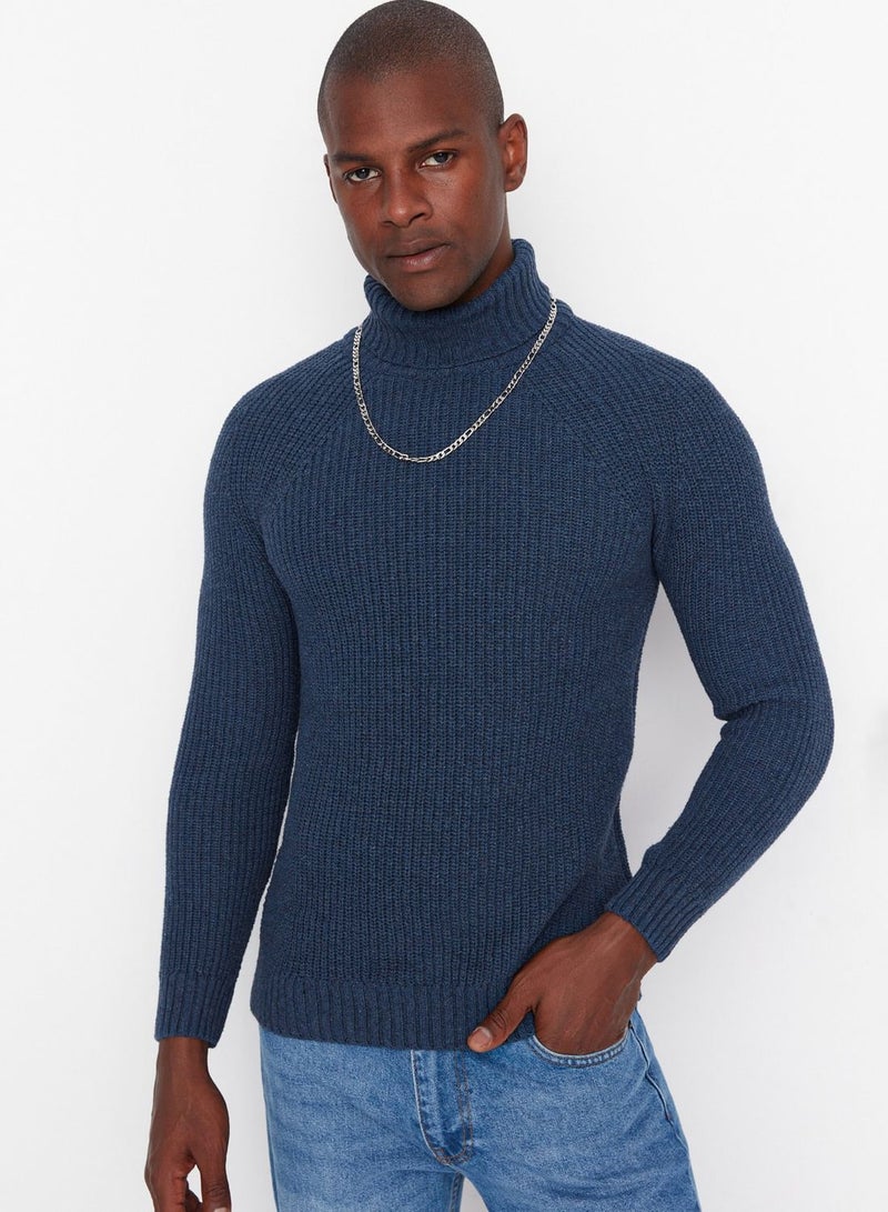 Turtle Neck Knitted Cardigan