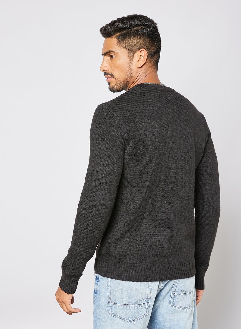 Crew Neck Knitted Sweater Black