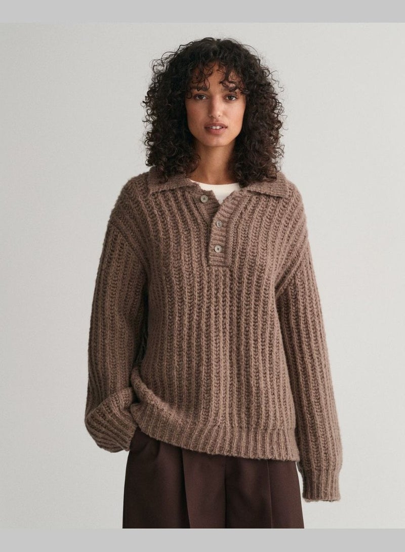 Ribbed Wool Polo Sweater