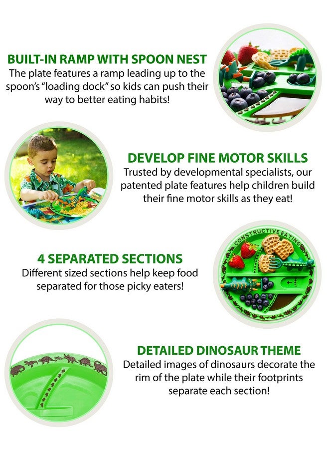Plate And Utensils Set Dinosaur Made In Usa Toddler Dinnerware Kids Dinnerware And Utensils Set For Ages 13 Toddler Utensils 2 And 3 Year Old Divided Toddler Plates