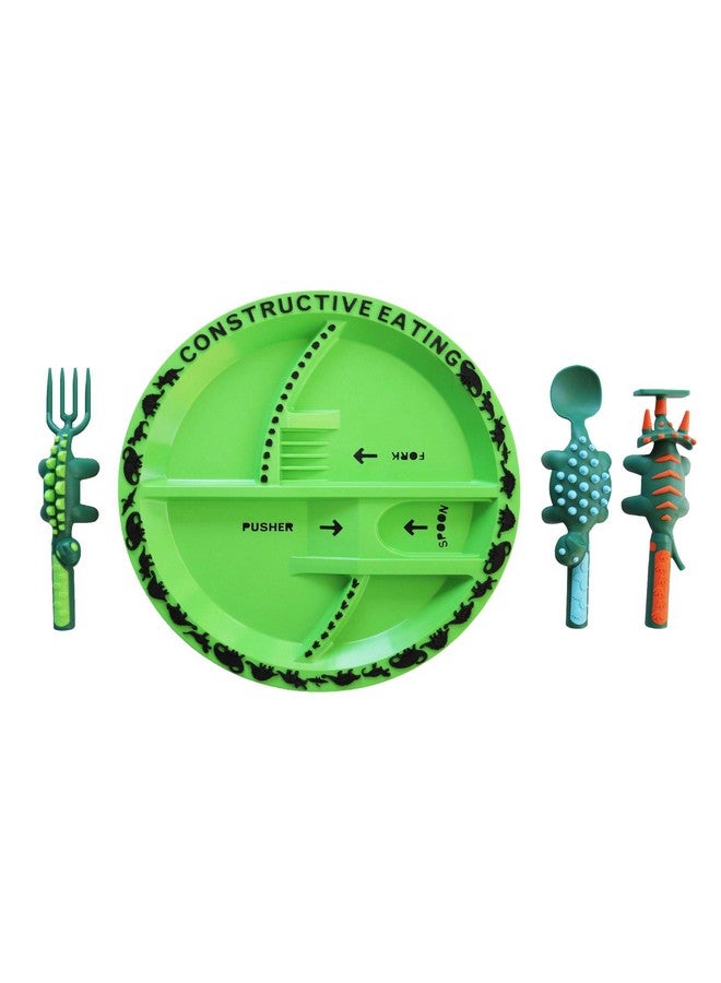 Plate And Utensils Set Dinosaur Made In Usa Toddler Dinnerware Kids Dinnerware And Utensils Set For Ages 13 Toddler Utensils 2 And 3 Year Old Divided Toddler Plates