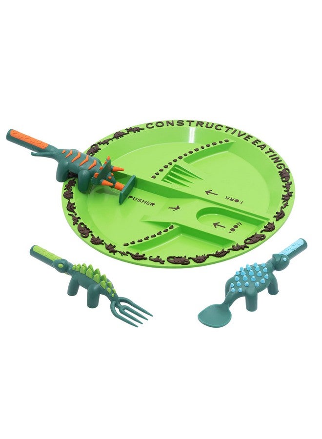 Plate And Utensils Set Dinosaur Made In Usa Toddler Dinnerware Kids Dinnerware And Utensils Set For Ages 13 Toddler Utensils 2 And 3 Year Old Divided Toddler Plates