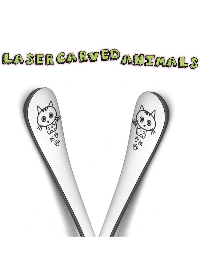 Toddler Spoons Stainless Steel Toddler Kids Spoon Set Silverware Non Toxic & Healthy Cute Animals & Attached Travel Case 6 Pieces