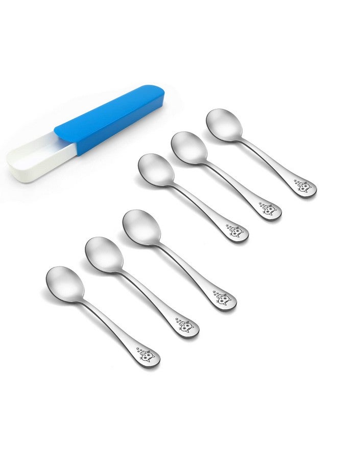 Toddler Spoons Stainless Steel Toddler Kids Spoon Set Silverware Non Toxic & Healthy Cute Animals & Attached Travel Case 6 Pieces