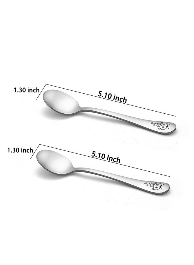 Toddler Spoons Stainless Steel Toddler Kids Spoon Set Silverware Non Toxic & Healthy Cute Animals & Attached Travel Case 6 Pieces