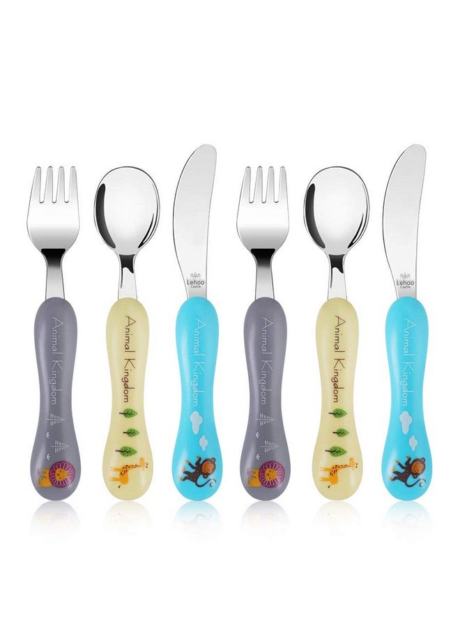 Toddler Utensils Set 6Pcs Toddler Silverware Spoon And Fork Knife Set Children'S Flatware Set (Animal Kingdom)