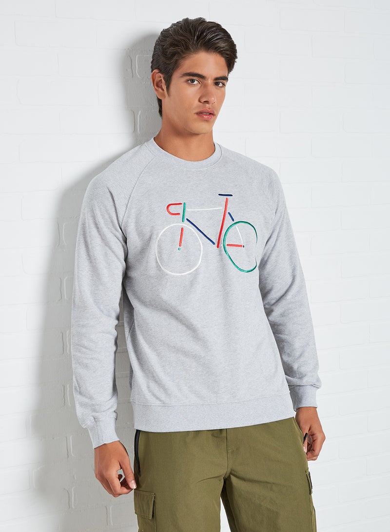 Cycle Graphic Print Sweatshirt Grey Melange