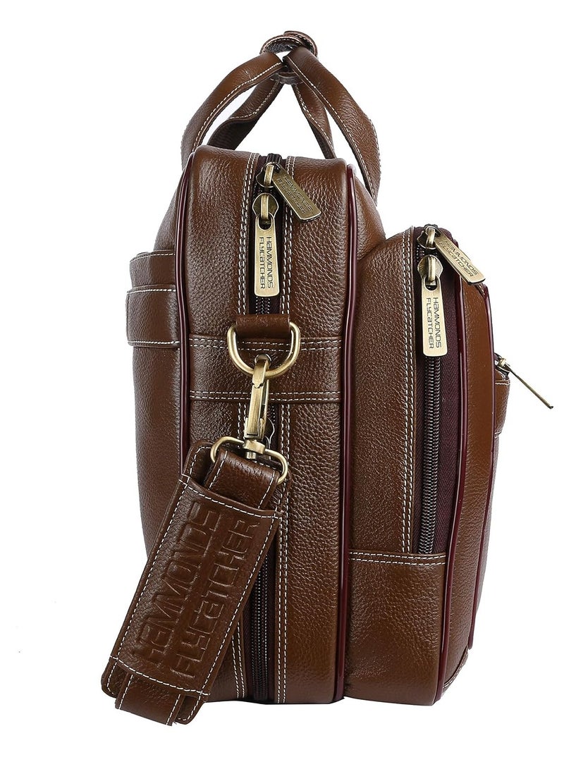 Laptop Bag for Men - Leather - Fits 14/15.6/16 Inch Laptop - Brushwood -Office Bag, Messenger & Shoulder Bag -Executive Bag for Office Use & Travel - Expandable Leather Bag