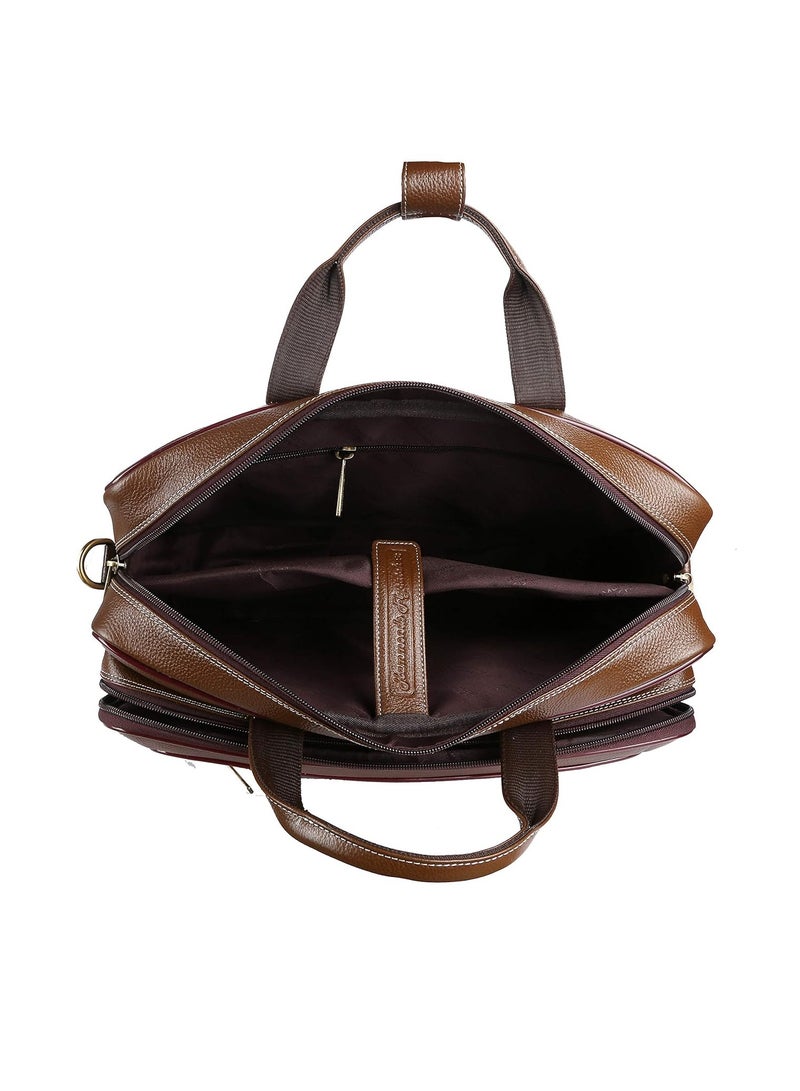 Laptop Bag for Men - Leather - Fits 14/15.6/16 Inch Laptop - Brushwood -Office Bag, Messenger & Shoulder Bag -Executive Bag for Office Use & Travel - Expandable Leather Bag