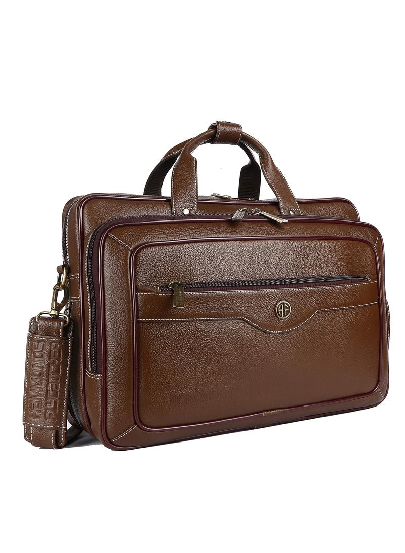Laptop Bag for Men - Leather - Fits 14/15.6/16 Inch Laptop - Brushwood -Office Bag, Messenger & Shoulder Bag -Executive Bag for Office Use & Travel - Expandable Leather Bag
