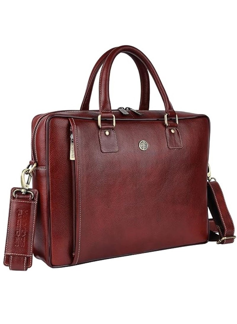 Leather Laptop Bag for Men - Office Bag, Brown - Fits Up to 16 Inch Laptop/MacBook - Shoulder Straps - Laptop Messenger Bag