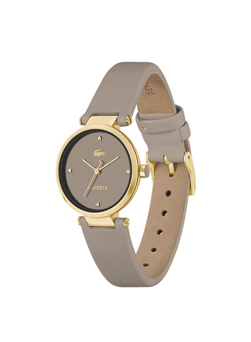 Women's Analog Round Shape Leather Wrist Watch 2001334 - 30 Mm