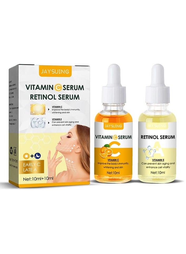 2PCS Set Vitamin C Whitening Face Serum with Hyaluronic Acid and Retinol Serum for Dark Spots