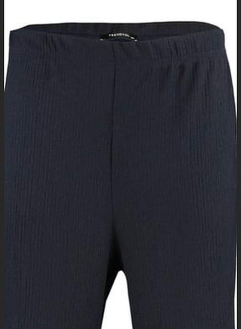 Navy Blue High Waist Spanish Leg Knitted Pants