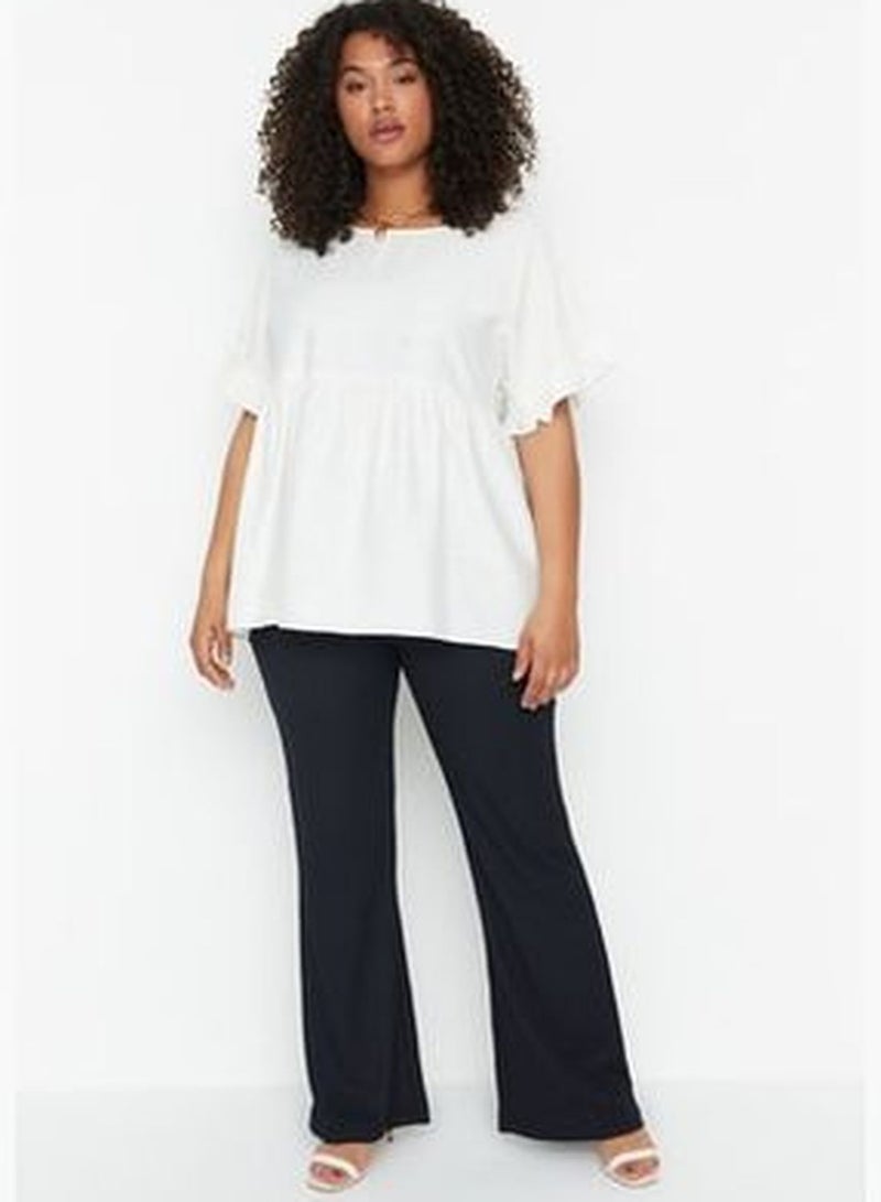 Navy Blue High Waist Spanish Leg Knitted Pants