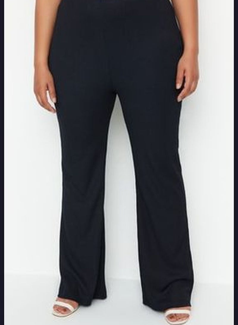 Navy Blue High Waist Spanish Leg Knitted Pants
